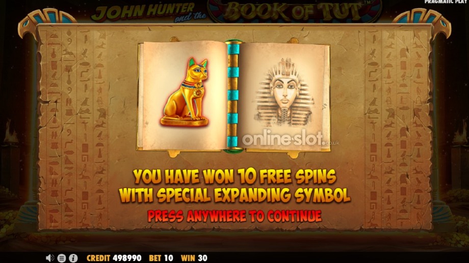 john hunter and the book of tut slot free spins feature
