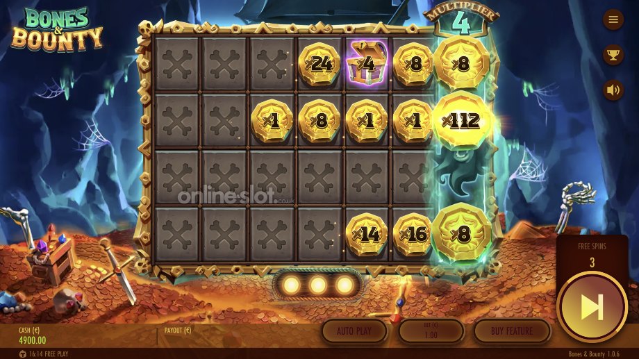 bones and bounty slot cash bonus feature