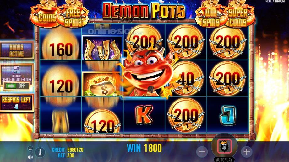 demon pots slot respins feature