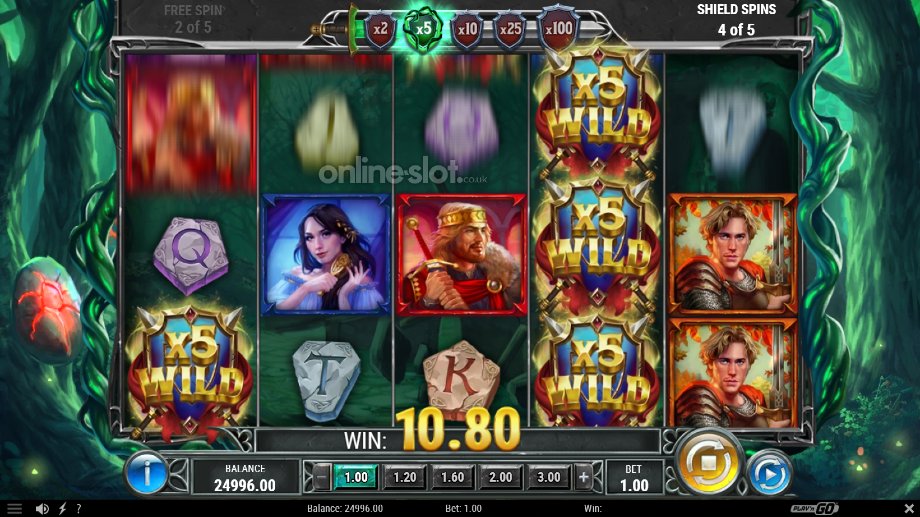 return of the green knight slot shield spins feature