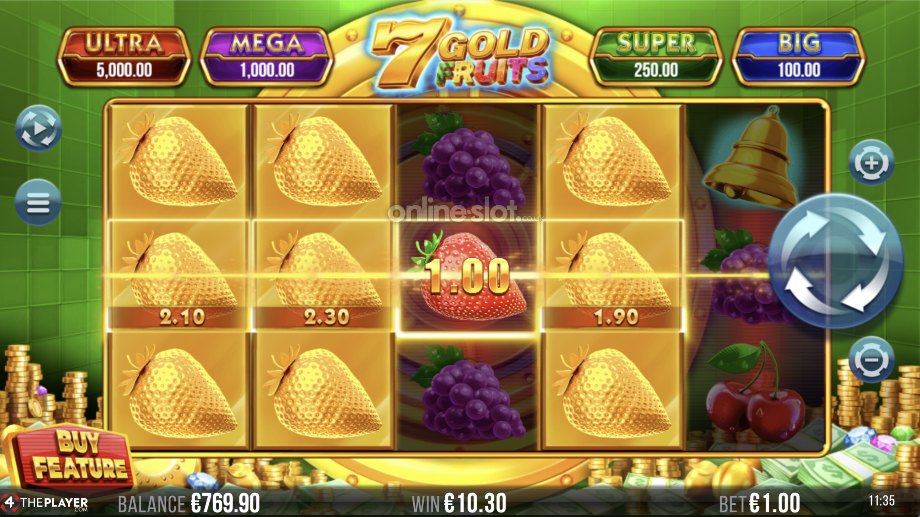 7 gold fruits slot gold cash stacks feature