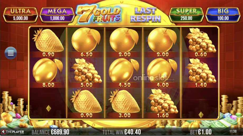 7 gold fruits slot respins feature