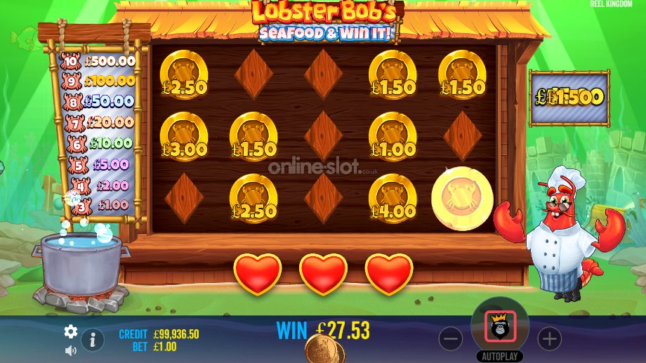 lobster bobs sea food and win it slot hold and spinner feature