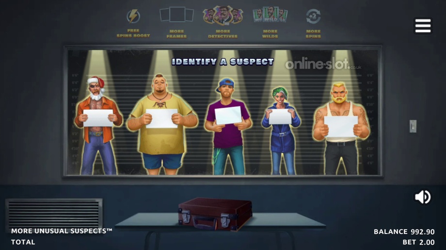 more unusual suspects slot free spins bonus perk pick