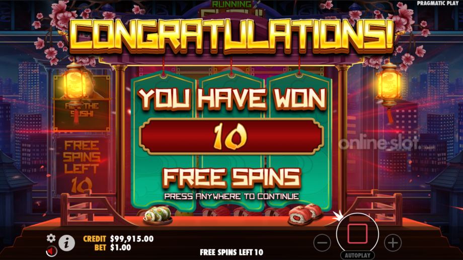 running sushi free spins slot
