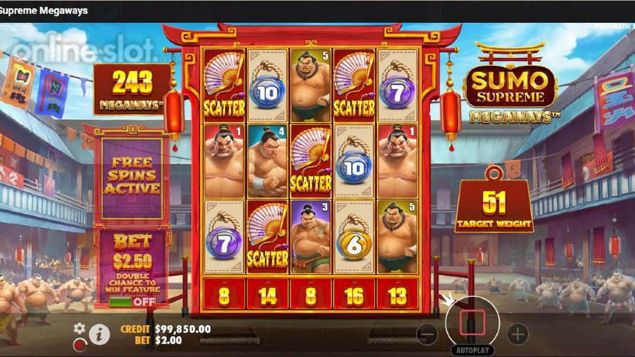sumo supreme megaways free spins slot