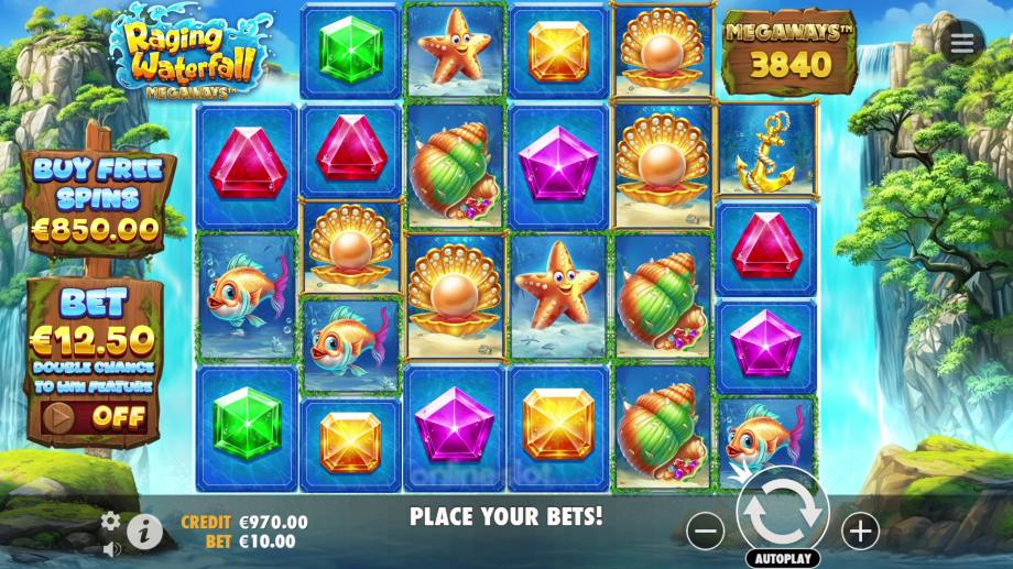 raging waterfall megaways slot base game