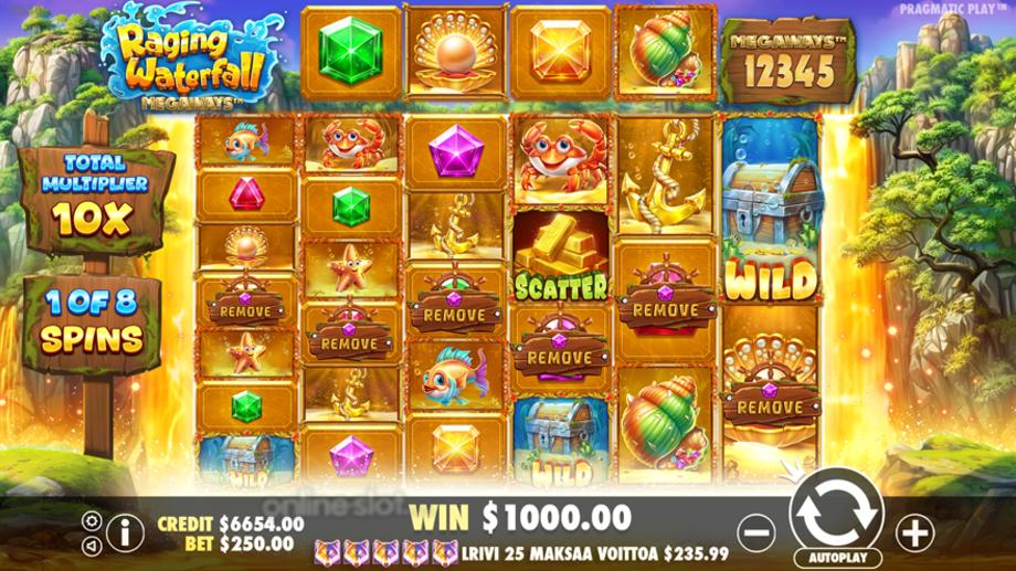 raging waterfall megaways slot free spins