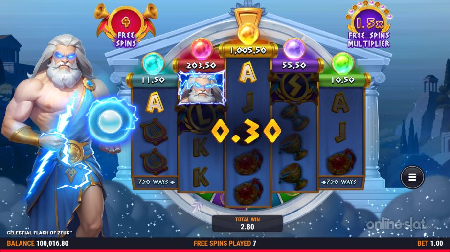 celestial flash of zeus slot free spins