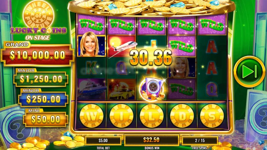 wheel of fortune lucky coins on stage slot free spins