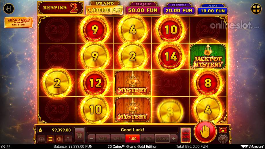 20 coins grand gold edition slot respins