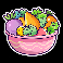 3 capybaras pink bowl of fruit symbol