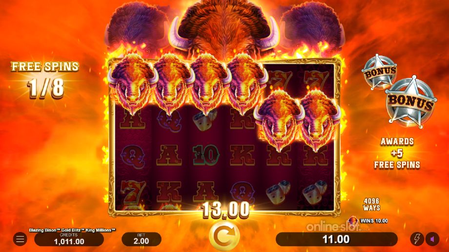 blazing bison gold blitz king millions slot free spins