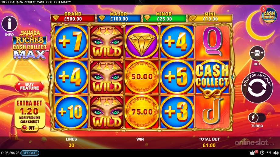 sahara riches cash collect max slot base game