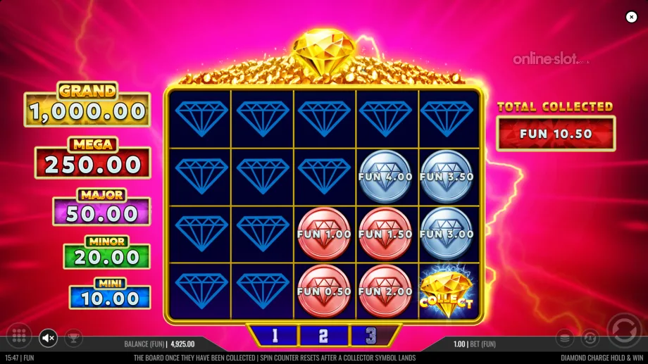 diamond charge hold and win slot free spins