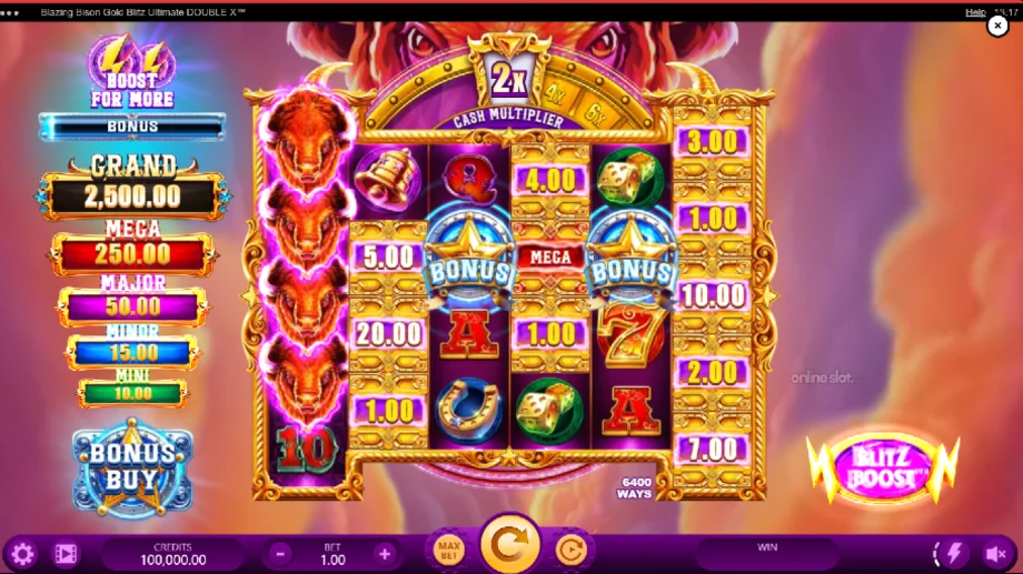 blazing bison gold blitz ultimate double x slot base game