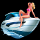 pumped up woman on yacht symbol