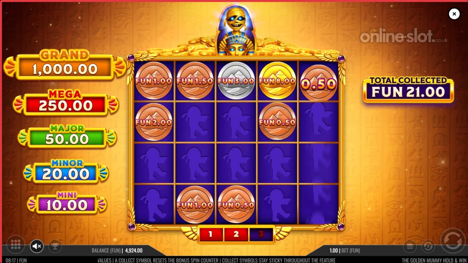 the golden mummy hold and win slot hold and win feature