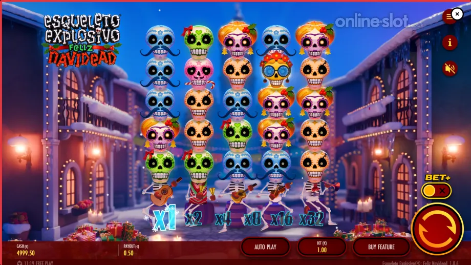 esqueleto explosivo feliz navidead slot base game